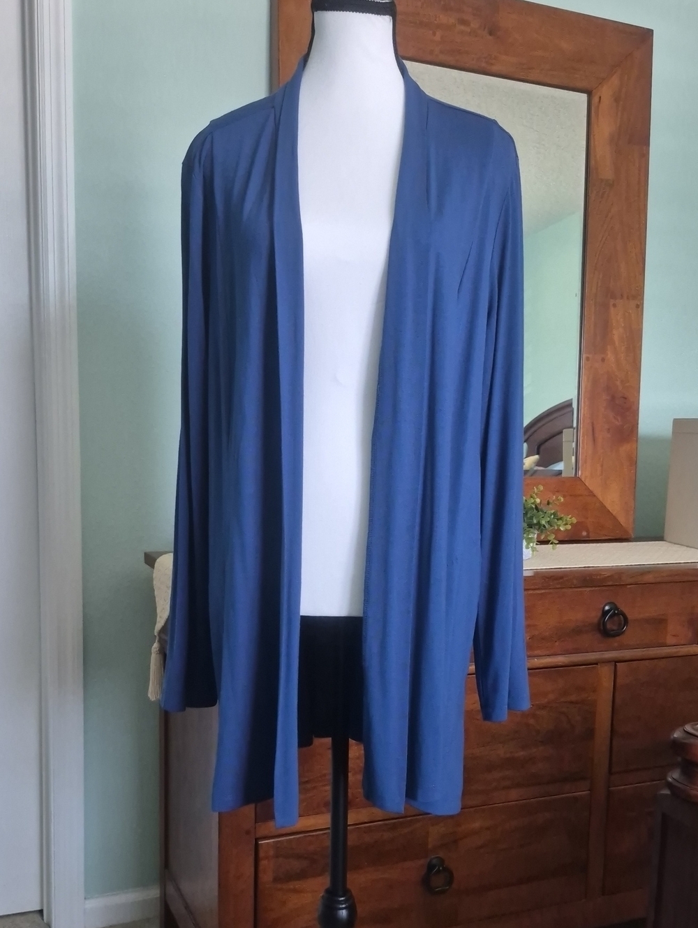 Susan Graver Open-Front Navy Blue Lightweight Cardigan